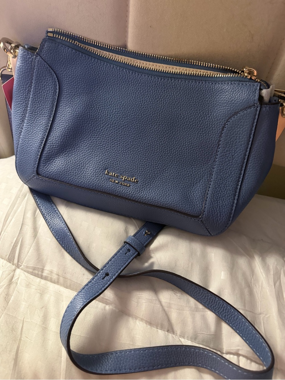 kate spade Blue Pebbled Leather Double-Zip Crossbody